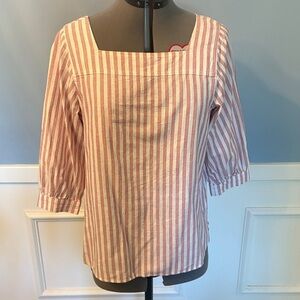Striped Red and White Square Neck 3/4 sleeves, Cotton and Linen NWOT